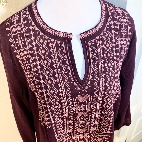PURE J JILL Embroidered 100% Cotton V-Neck  Tunic in Berry-Inspired Açaí Sz M💚 - Picture 3 of 11